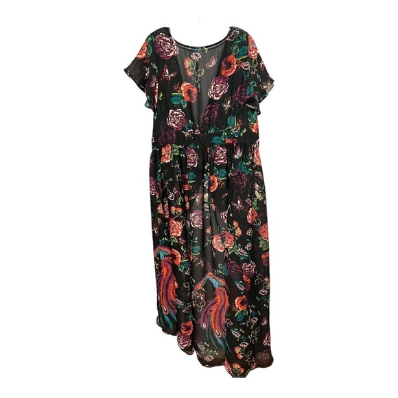 TRUTH Floral Chiffon Ruffled Hi/Lo Button 2X Top Black Multi-Color Lightweight - Picture 3 of 13